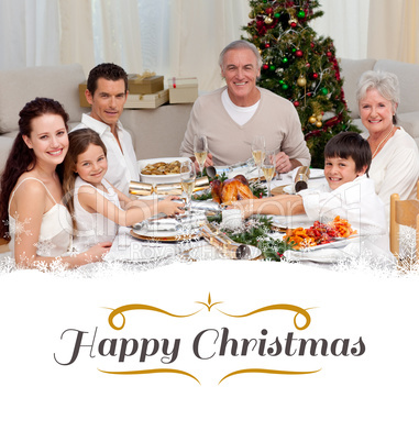 Composite image of children pulling a christmas cracker at home