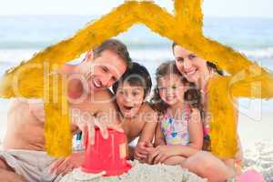 Composite image of family at the beach