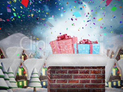 Composite image of chimney filled with gift