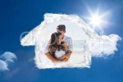 Composite image of loving couple cuddling