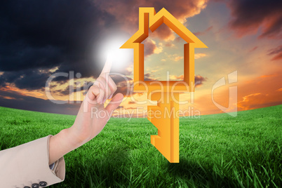 Composite image of businesswoman pointing