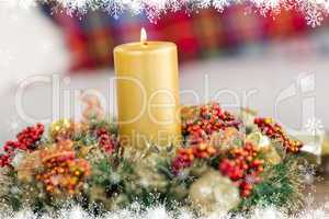 Composite image of close up of wreath with candles