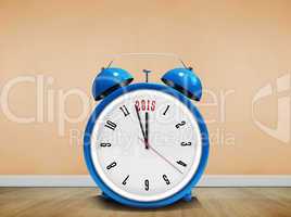 Composite image of 2015 in blue alarm clock