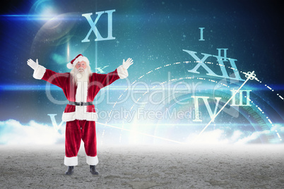 Composite image of santa with arms out