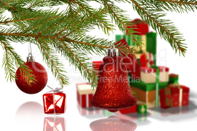 Composite image of red decorations on branch