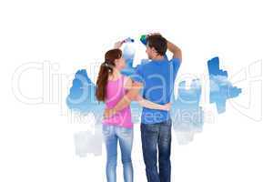 Composite image of couple both about to paint