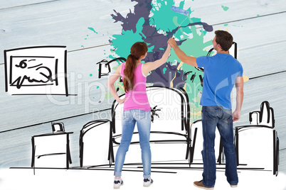 Composite image of couple painting a wall together