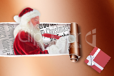 Composite image of father christmas writes a list