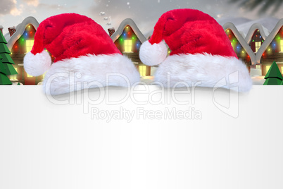 Composite image of santa hat on poster