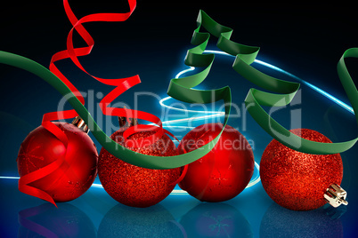 Composite image of ribbon in shape of christmas tree