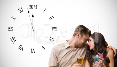 Composite image of cute couple drinking