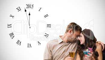 Composite image of cute couple drinking