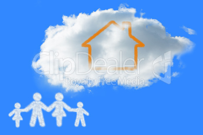 Composite image of cloud in shape of family