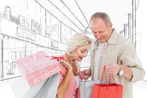 Composite image of couple with shopping bags