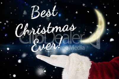 Composite image of santa claus shows open hand
