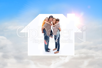 Composite image of parents giving children piggyback ride