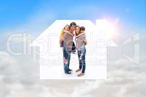 Composite image of parents giving children piggyback ride