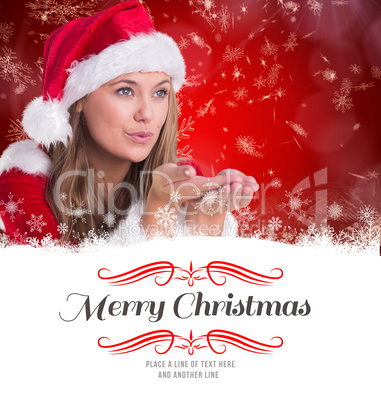 Composite image of festive blonde blowing over hands