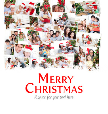 Composite image of collage of families celebrating christmas