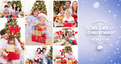 Composite image of collage of families celebrating christmas tog