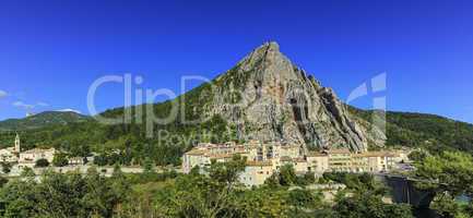 Sisteron city and Beaume big rock, France
