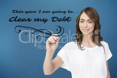 Composite image of smiling businesswoman holding marker