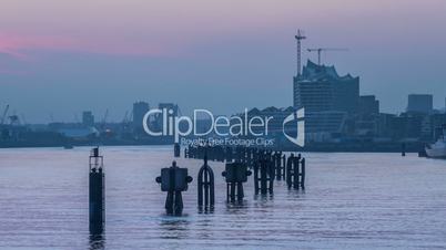 hamburg elbe river with city skyline and harbor in the evening DSLR hyperlapse