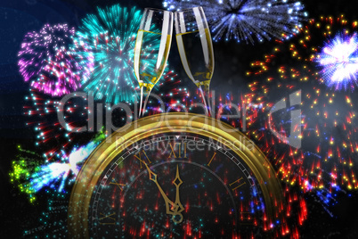 Composite image of clock counting down to midnight