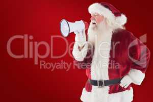 Composite image of santa claus is using a megaphone