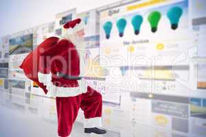 Composite image of santa jumps with his bag