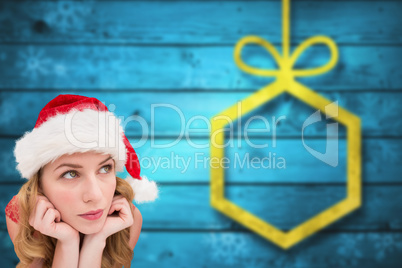 Composite image of close up of a thoughtful woman lying between