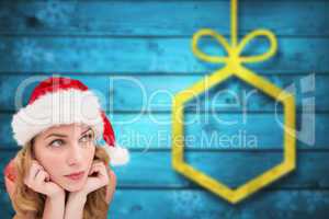 Composite image of close up of a thoughtful woman lying between