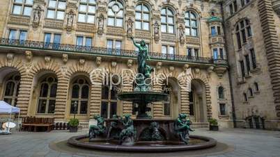 hamburg city hall inner courtyard with statue - DSLR hyperlapse