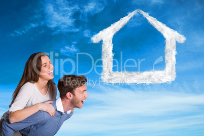 Composite image of smiling young man carrying woman Composite image of smiling young man carrying woman