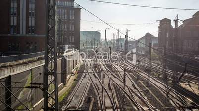 Hamburg railroad with sunreflection DSLR hyperlapse / tracking shot / timelapse
