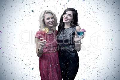 Composite image of friends drinking cocktails