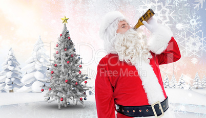 Composite image of father christmas drinking a beer