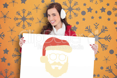 Composite image of beautiful brunette showing white poster