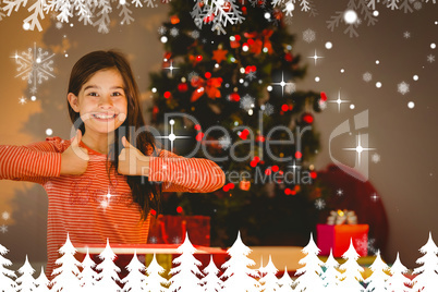 Composite image of little girl opening a glowing christmas gift