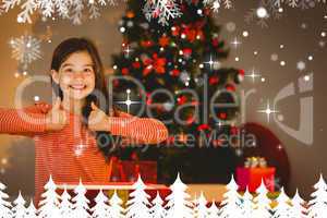 Composite image of little girl opening a glowing christmas gift