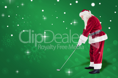 Composite image of santa claus is playing golf