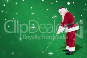 Composite image of santa claus is playing golf