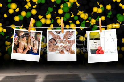 Composite image of casual business team toasting with champagne