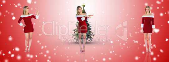 Composite image of pretty girl smiling in santa outfit