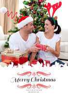 Composite image of happy couple giving presents for christmas