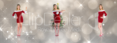 Composite image of pretty girl smiling in santa outfit