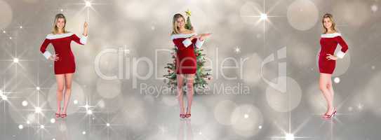 Composite image of pretty girl smiling in santa outfit