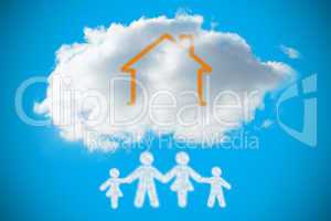 Composite image of cloud in shape of family