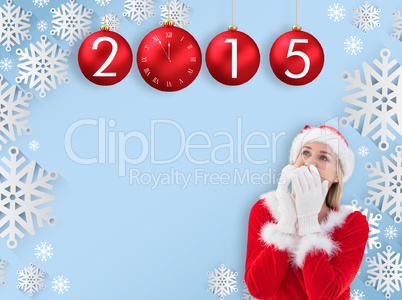 Composite image of festive blonde wearing white gloves