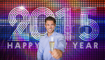 Composite image of man offering champagne